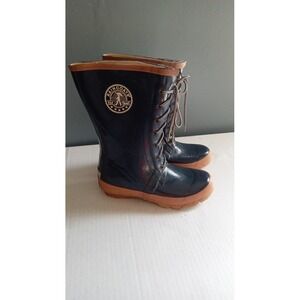 Raincoats for Feet Navy Blue Lace Up Rubber Rain Boots Steel Shank Womens 8.5